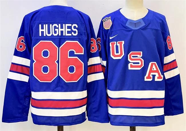 Men's USA #86 Jack Hughes Blue 2025-2026 Stitched Jersey by Hockey David