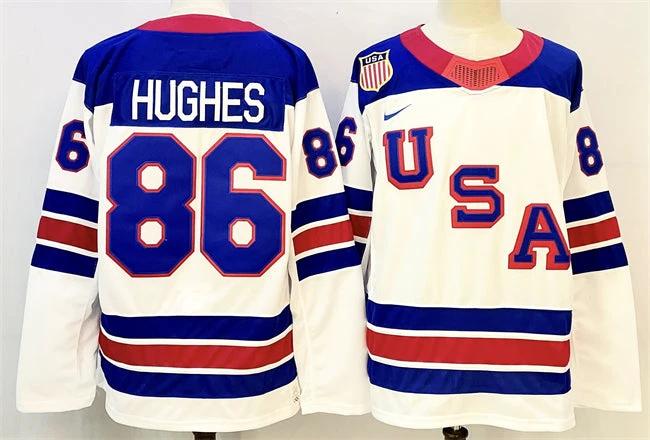 Men's USA #86 Jack Hughes White 2025-2026 Stitched Jersey by Hockey David