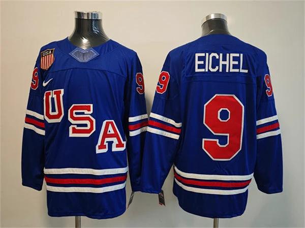 Men's USA #9 Jack Eichel Royal 2025-2026 Stitched Jersey by Hockey David