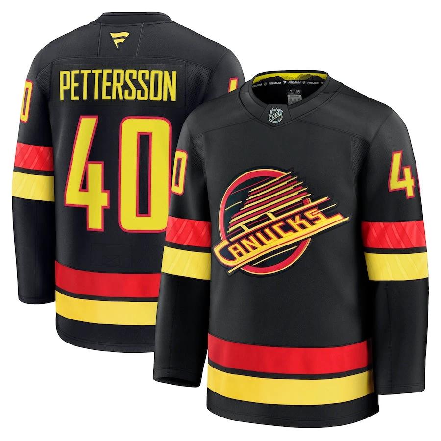 Men's Vancouver Canucks #40 Elias Pettersson Alternate Premium Jersey Black by Hockey David