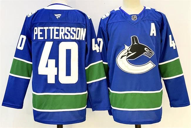 Men's Vancouver Canucks #40 Elias Pettersson Royal 2024-25 With A Patch Home Stitched Hockey Jersey by Hockey David