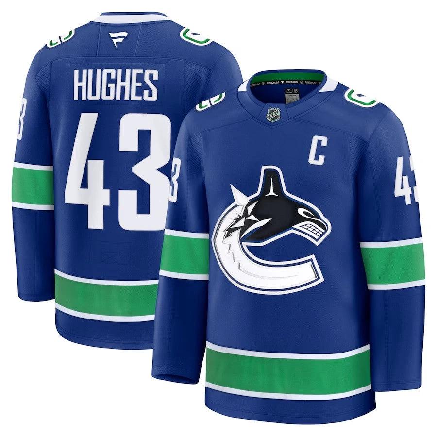 Men's Vancouver Canucks #43 Quinn Hughes Home Jersey Blue by Hockey David