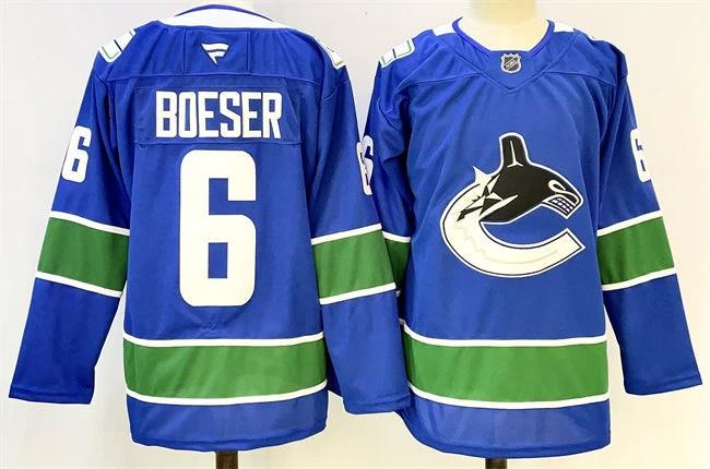 Men's Vancouver Canucks #6 Brock Boeser Royal 2024-25 Home Stitched Hockey Jersey by Hockey David