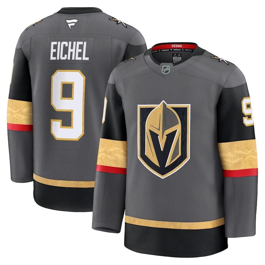 Men's Vegas Golden Knights #9 Jack Eichel Alternate Premium Jersey Gray by Hockey David