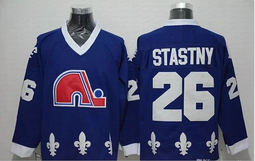 Men's Vintage Peter Stastny Jersey #26 Quebec Nordiques Stitched Dark Blue by Hockey David