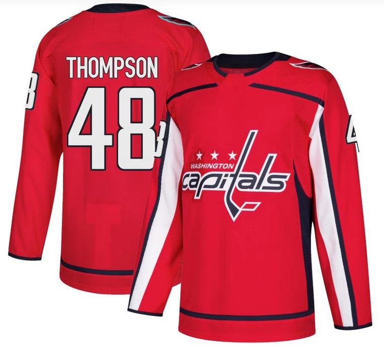 Men's Washington Capitals #48 Logan Thompson Authentic Red Home Jersey by Hockey David