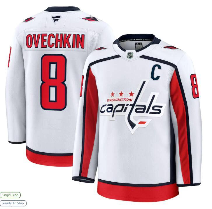 Men's Washington Capitals #8 Alexander Ovechkin Away Premium Jersey White by Hockey David