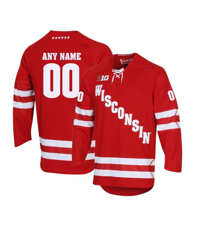 Men's Wisconsin Badgers Custom Red Hockey Jersey by Hockey David