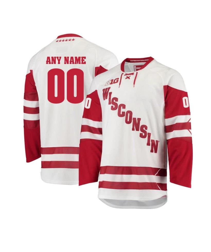 Men's Wisconsin Badgers Custom White Hockey Jersey by Hockey David