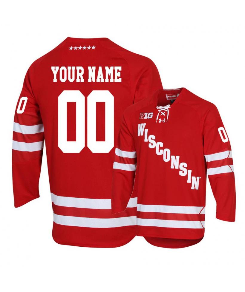 Men's Wisconsin Badgers Red Custom Hockey Jersey by Hockey David
