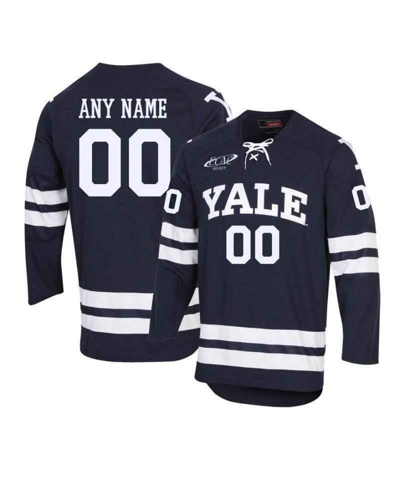 Men's Yale Bulldogs Custom Navy Hockey Jersey by Hockey David