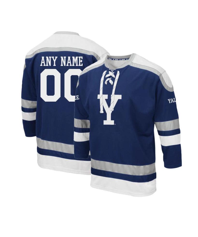 Men's Yale Bulldogs Custom Navy Mr. Plow Hockey Jersey by Hockey David