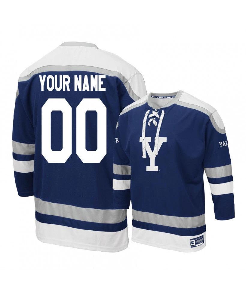 Men's Yale Bulldogs Navy Custom Hockey Jersey by Hockey David