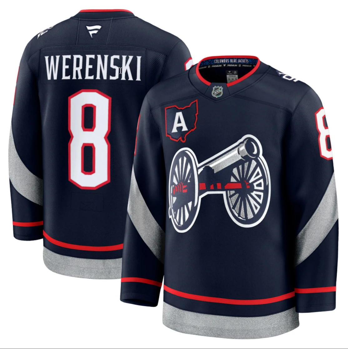 Men's Zach Werenski Jersey #8 Columbus Blue Jackets 2025 Stadium Series by Hockey David