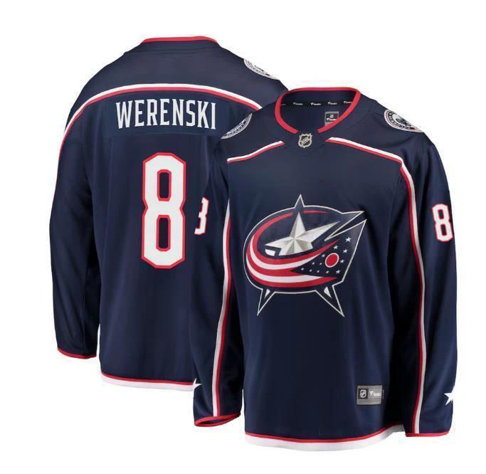 Men’s Zach Werenski Jersey #8 Columbus Blue Jackets Navy All Stitched by Hockey David