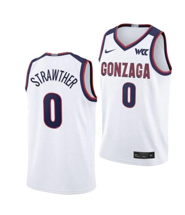Men's #0 Julian Strawther Jersey Gonzaga Bulldogs College Basketball Jerseys White by My store basketball
