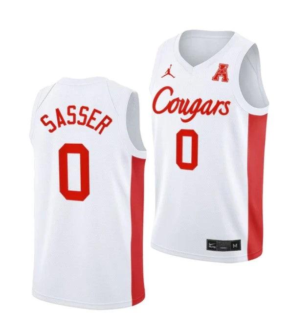 Men's #0 Marcus Sasser Jersey Houston Cougars College Basketball Jerseys White by My store basketball