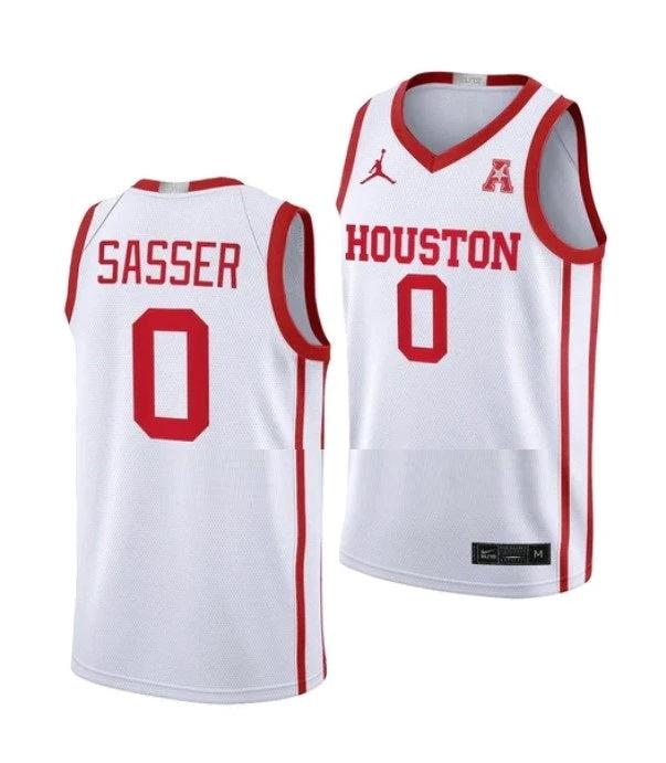 Men's #0 Marcus Sasser Jersey Houston Cougars College Basketball Jerseys White Home by My store basketball