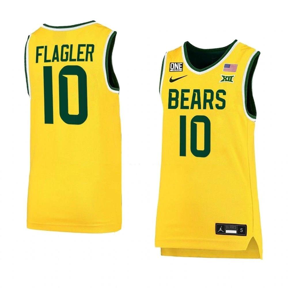 Men's #10 Adam Flagler Jersey Baylor Bears College Basketball Jerseys Gold by My store basketball