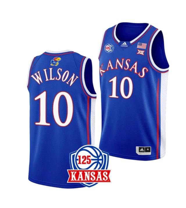 Men's #10 Jalen Wilson Jersey Kansas Jayhawks College Basketball Jerseys Blue by My store basketball