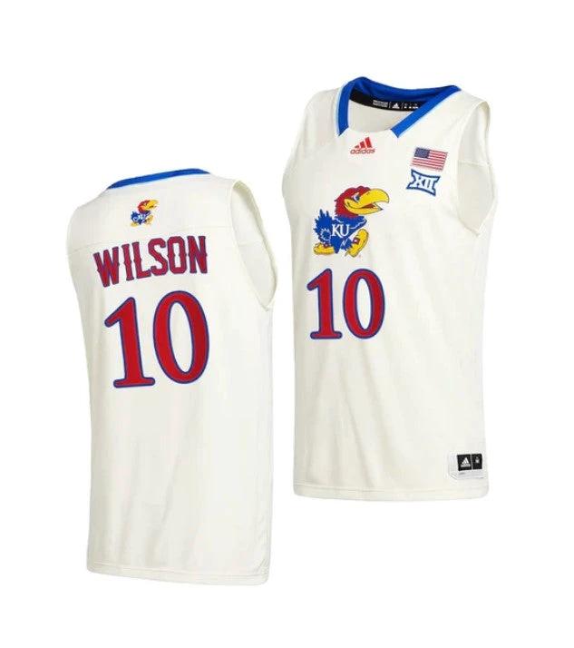 Men's #10 Jalen Wilson Jersey Kansas Jayhawks College Basketball Jerseys Cream 2021 by My store basketball