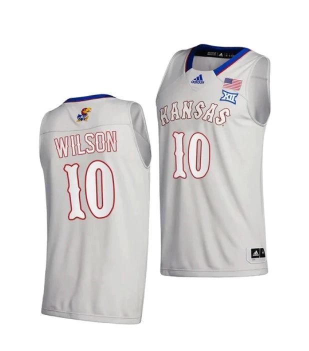 Men's #10 Jalen Wilson Jersey Kansas Jayhawks College Basketball Jerseys Gray 2021 by My store basketball