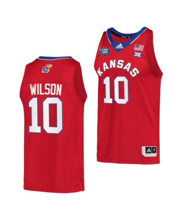 Men's #10 Jalen Wilson Jersey Kansas Jayhawks College Basketball Jerseys Red Retro by My store basketball