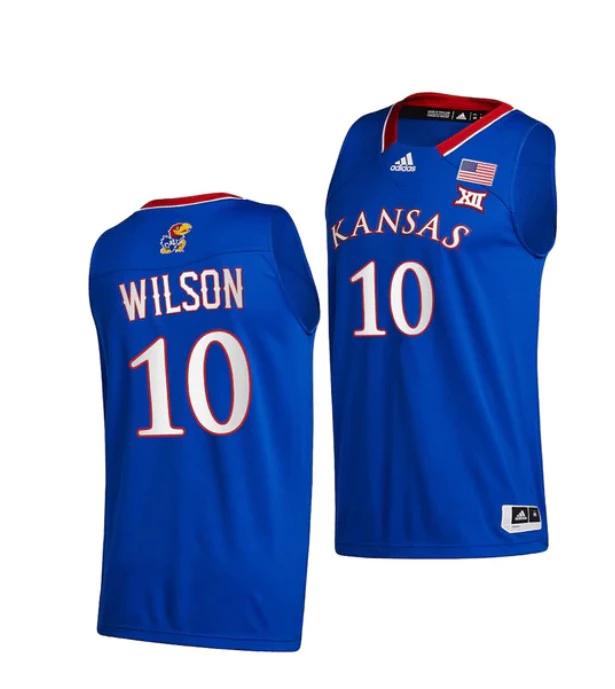 Men's #10 Jalen Wilson Jersey Kansas Jayhawks College Basketball Jerseys Royal 2021 by My store basketball