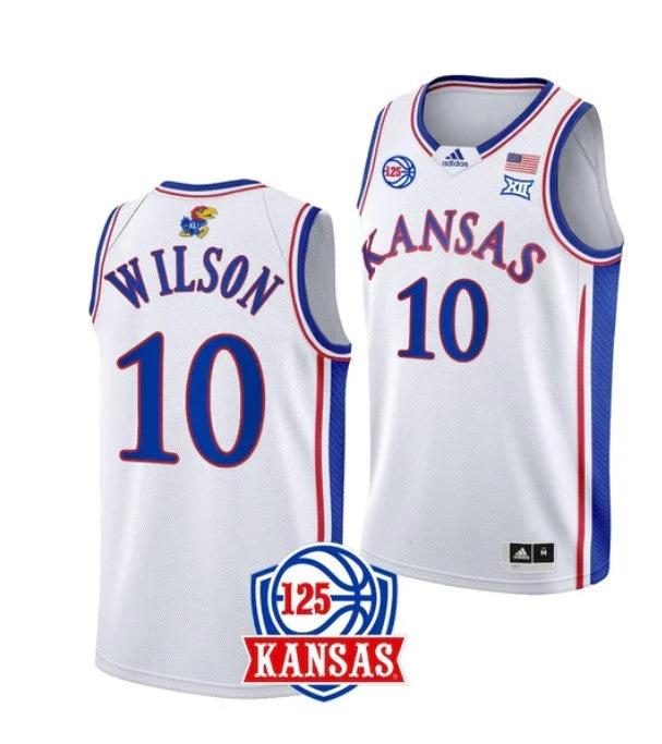 Men's #10 Jalen Wilson Jersey Kansas Jayhawks College Basketball Jerseys White by My store basketball