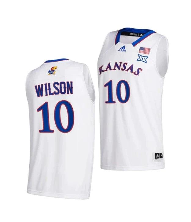 Men's #10 Jalen Wilson Jersey Kansas Jayhawks College Basketball Jerseys White 2021 by My store basketball