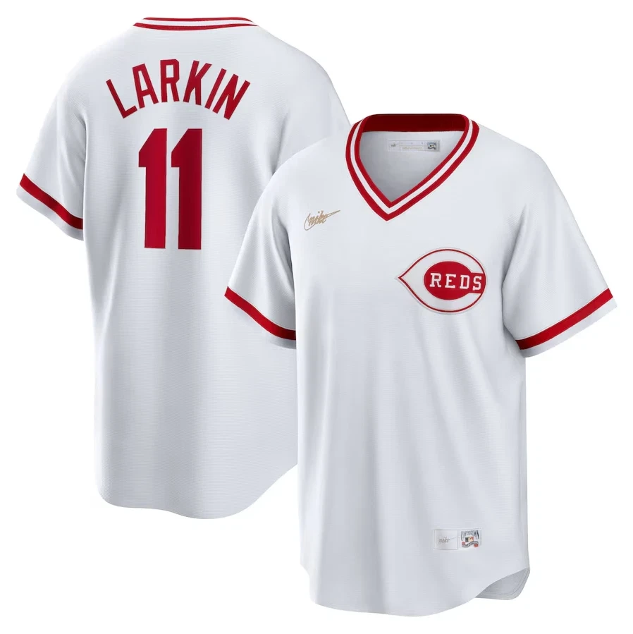 Men's #11 Barry Larkin White Home Cooperstown Collection Player Stitched Jersey by My Store