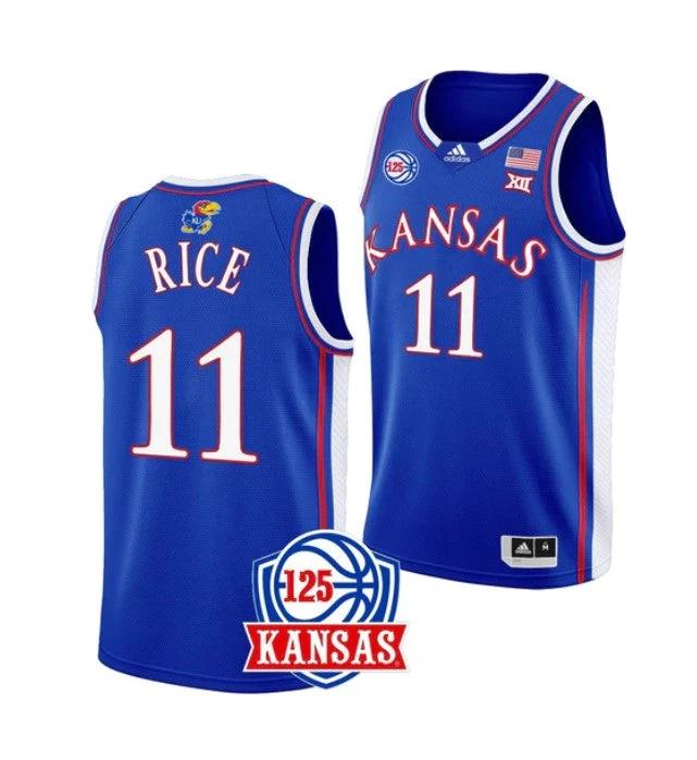 Men's #11 M.J. Rice Jersey Kansas Jayhawks College Basketball Jerseys Blue by My store basketball