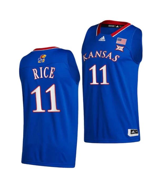 Men's #11 M.J. Rice Jersey Kansas Jayhawks College Basketball Jerseys White 2022 by My store basketball