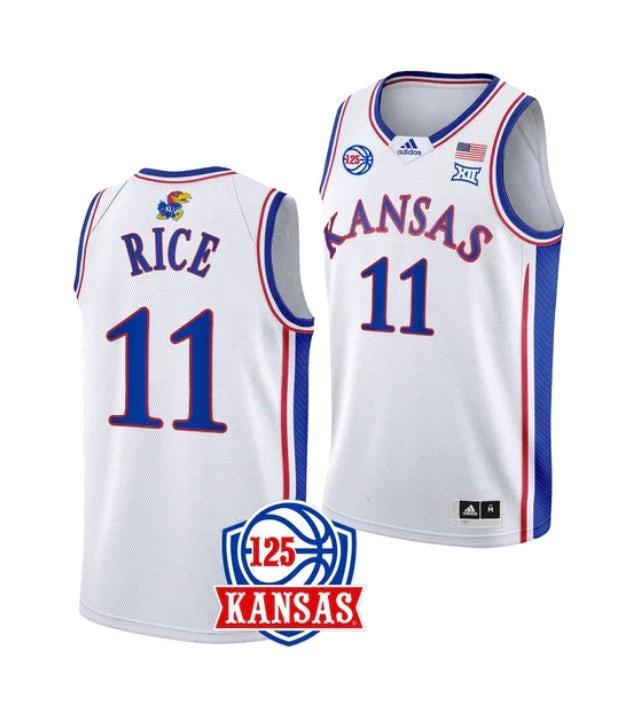 Men's #11 M.J. Rice Jersey Kansas Jayhawks College Basketball Jerseys White by My store basketball