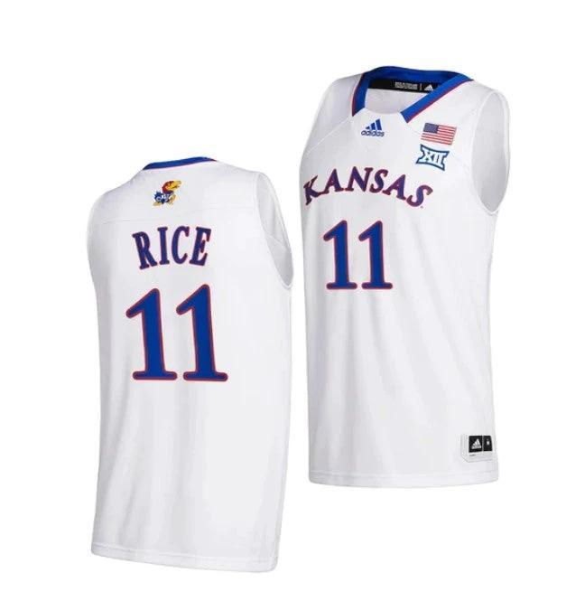 Men's #11 M.J. Rice Jersey Kansas Jayhawks College Basketball Jerseys White 2022 by My store basketball