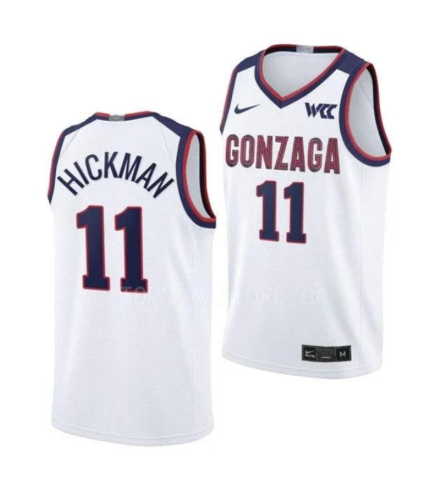 Men's #11 Nolan Hickman Jersey Gonzaga Bulldogs College Basketball Jerseys White by My store basketball