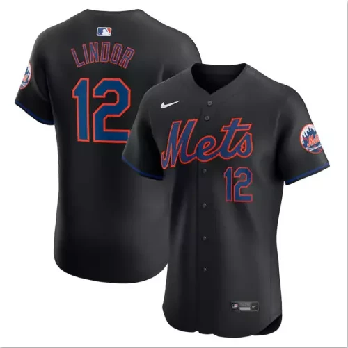 Men's #12 Francisco Lindor Black Alternate Elite Player All Stitched Jersey by My Store