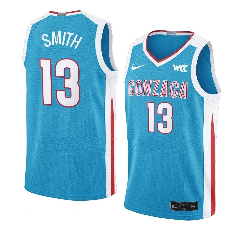 Men's #13 Malachi Smith Jersey Gonzaga Bulldogs College Basketball Jerseys Blue by My store basketball