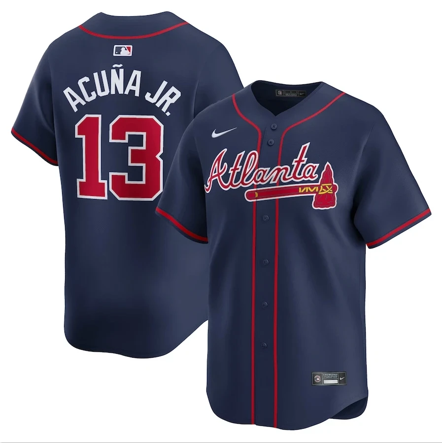 Men's #13 Ronald Acuña Jr. Limited Limited Player titched Jersey Navy by My Store