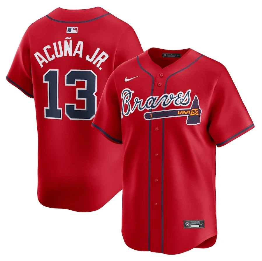 Men's #13 Ronald Acuña Jr. Limited Limited Player titched Jersey Red by My Store