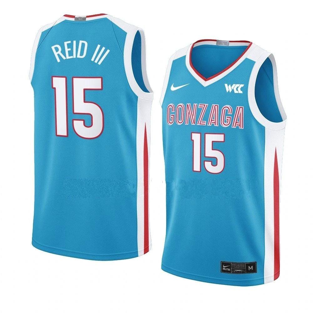 Men's #15 Efton Reid III Jersey Gonzaga Bulldogs College Basketball Jerseys Blue by My store basketball