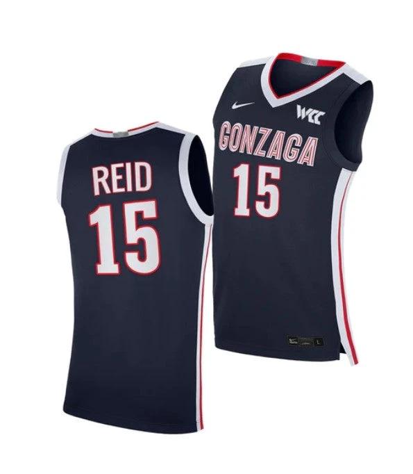 Men's #15 Efton Reid III Jersey Gonzaga Bulldogs College Basketball Jerseys Navy by My store basketball