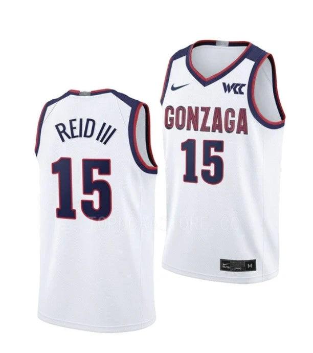 Men's #15 Efton Reid III Jersey Gonzaga Bulldogs College Basketball Jerseys White by My store basketball