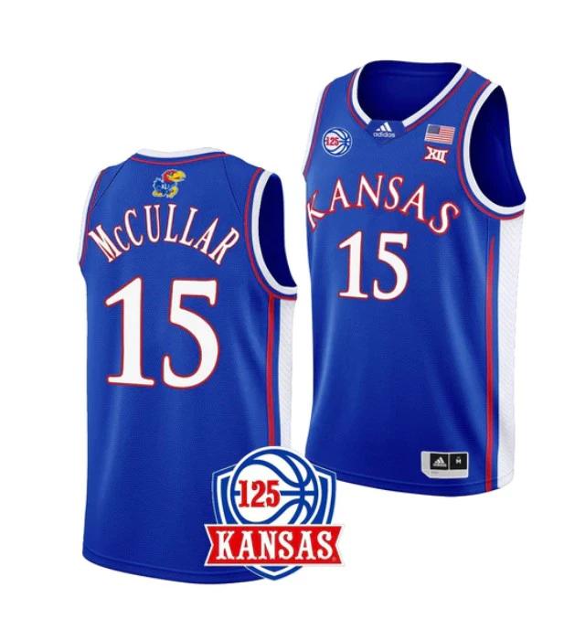 Men's #15 Kevin McCullar Jr Jersey Kansas Jayhawks College Basketball Jerseys Blue by My store basketball