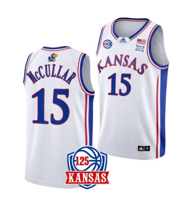Men's #15 Kevin McCullar Jr Jersey Kansas Jayhawks College Basketball Jerseys White by My store basketball