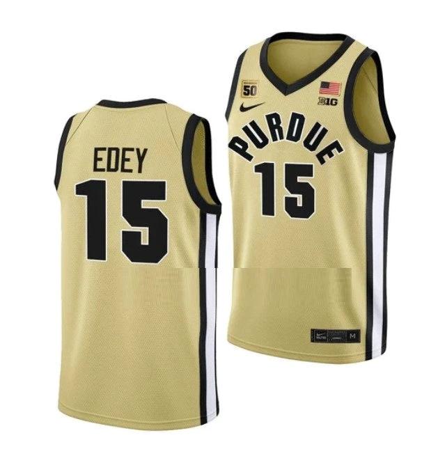 Men's #15 Zach Edey Jersey Purdue Boilermakers College Basketball Jerseys Gold by My store basketball