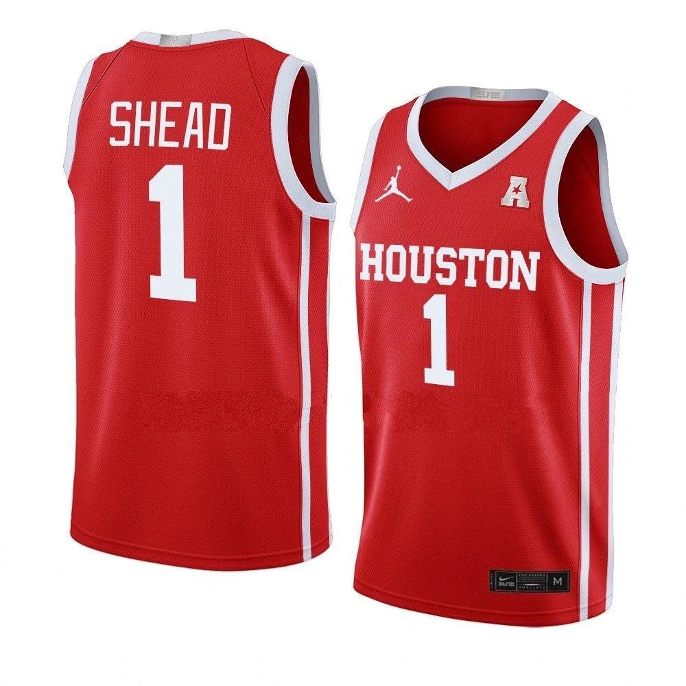 Men's #1 Jamal Shead Jersey Houston Cougars College Basketball Jerseys Red by My store basketball