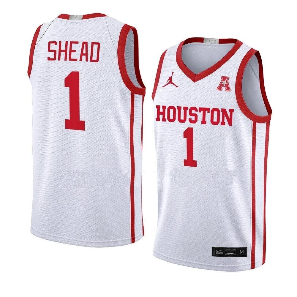 Men's #1 Jamal Shead Jersey Houston Cougars College Basketball Jerseys White by My store basketball