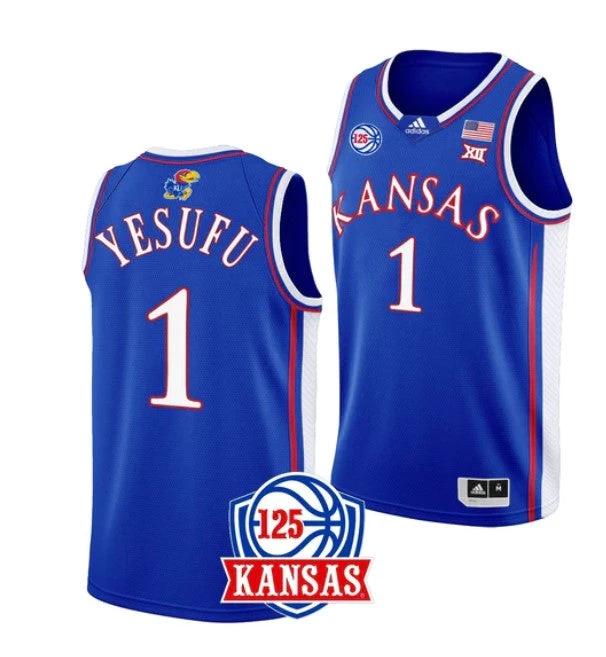 Men's #1 Joseph Yesufu Jersey Kansas Jayhawks College Basketball Jerseys Blue by My store basketball