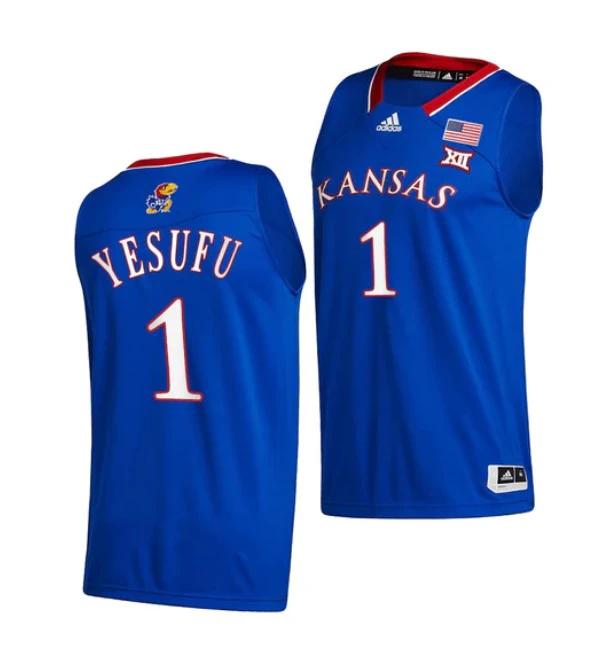 Men's #1 Joseph Yesufu Jersey Kansas Jayhawks College Basketball Jerseys Blue 2022 by My store basketball